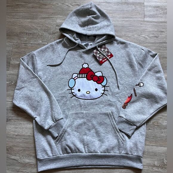 Hello Kitty Campfire Friends Sweater Oversized Cotton Gray Hoodie Large - Picture 4 of 8